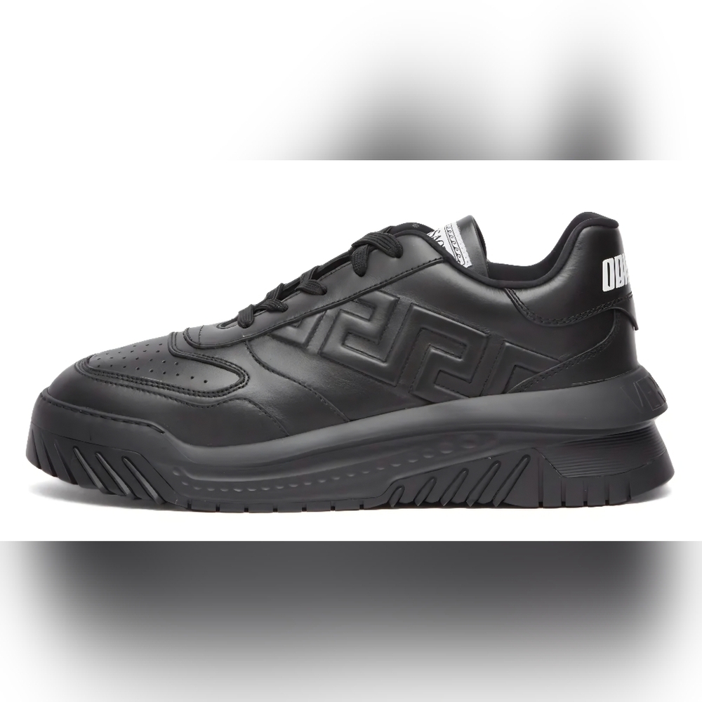 Versace Odissea Greca Black Leather Low Top Sneakers (Unisex) WMNS 9 Men's US 7 - Picture 4 of 12